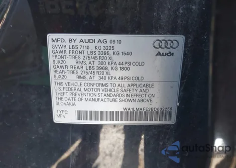 2011 Audi Q7 3.0 Tdi Premium from USA, damaged, VIN WA1LMAFE3BD002258